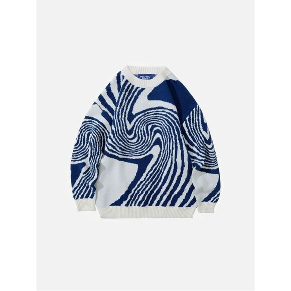 AELFRIC EDEN WHIRLPOOL KNIT SWEATER size L Unisex White Blue - Picture 1 of 12